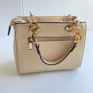 Women's Tan Crossbody Hand Satchel Chained Handle Faux Leather Purse‎ Bag Gold